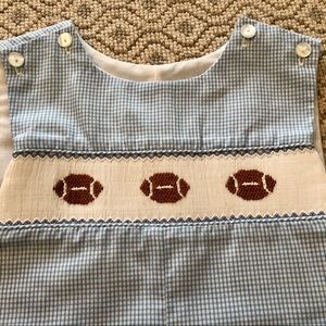Petit Bebe Smocked Football Jonjon Blue checked